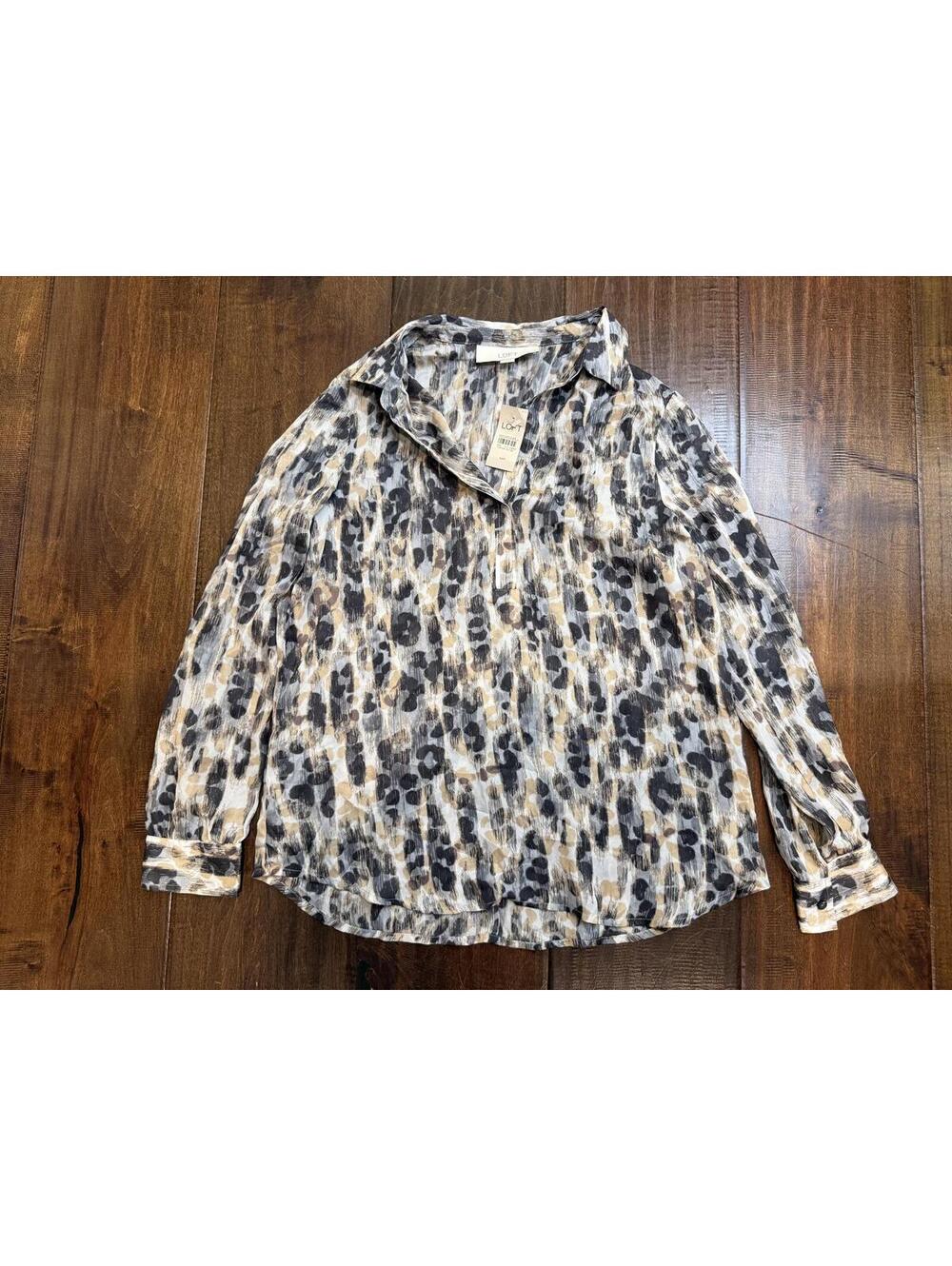 LOFT Animal Print Blouse MP NWT Sheer Button Front Top